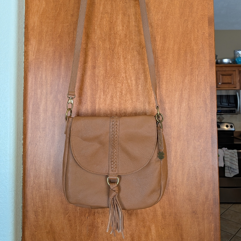 Lucky Brand Tan Braided Leather Crossbody Bag